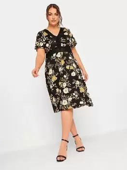 Image of Yours V Neck Lace Detail Dress, Black, Size 18, Women