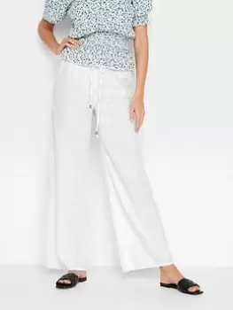 Long Tall Sally White Cotton Slub Wide Leg Trouser 34", White, Size 24, Women