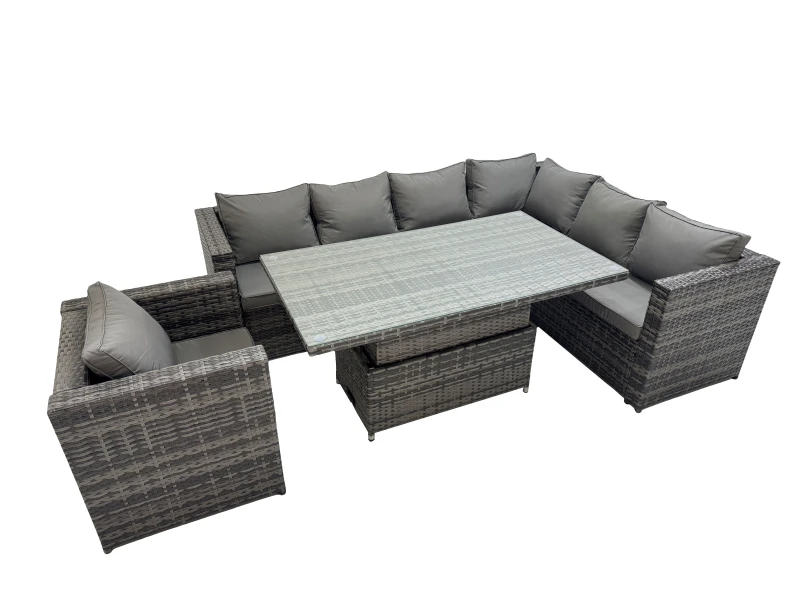 Image of Fimous 7 Seater Rattan Corner Sofa Sets with Chair Dark Grey Mixed Dark Grey Unisex