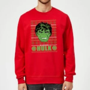 Marvel Comics The Incredible Hulk Retro Face Red Christmas Sweatshirt - XXL - Red