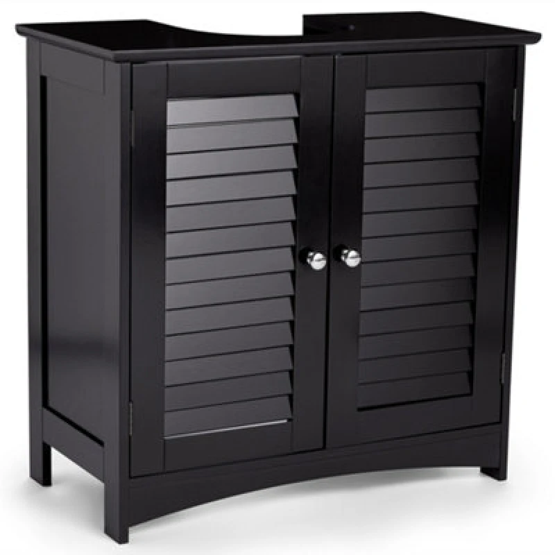 Image of Vonhaus Under Sink Bathroom Cabinet, Black Under Sink Storage, Freestanding Under Basin Cabinet W/ 2 Internal Shelves, Shrewsbury