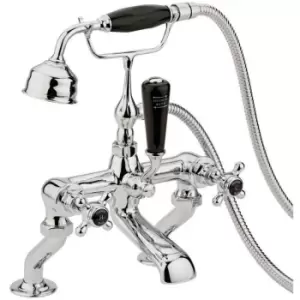 image of Topaz Black Crosshead Deck & Wall Mounted Bath & Shower Mixer with Shower Kit with Hex Collar - BC404HX - Silver - Hudson Reed