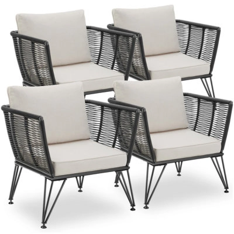Image of Tectake Garden Chair Sundo - Thick Seat Cushions, Removable Cushion Covers - Anthracite - Set Of 4