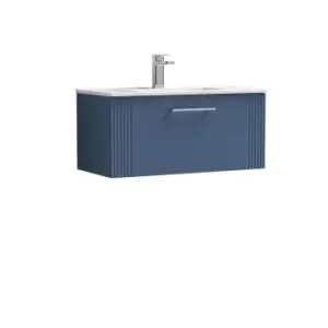 image of Nuie Deco 800mm Wall Hung Single Drawer Vanity & Basin 2 - Satin Blue