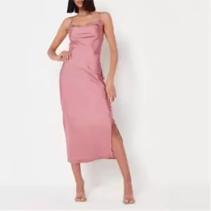 Missguided Tall Hammered Satin Cowl Neck Cross Back Midaxi Dress - Pink