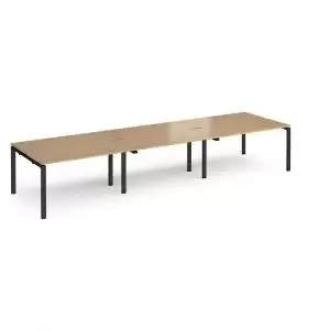 image of Adapt triple back to back desks 4200mm x 1200mm - Black frame and oak