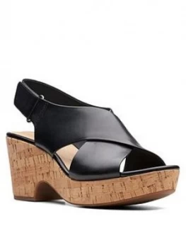 image of Clarks Maritsa Lara Leather Chunky Heeled Sandals - Black Leather, Size 4, Women