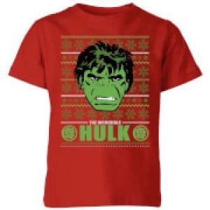 Image of Marvel Hulk Face Kids Christmas T-Shirt - Red - 11-12 Years