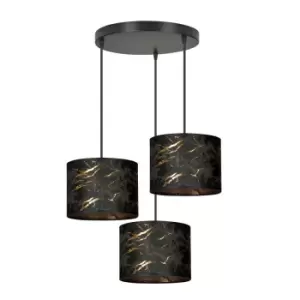 image of Broddi Black Cluster Pendant Ceiling Light with Black Fabric Shades, 3x E27