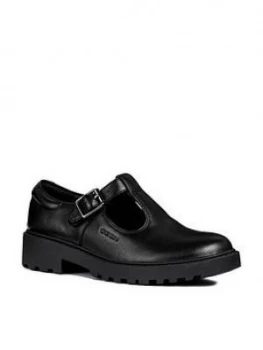 Image of Geox Casey Leather T-bar School Shoes - Black, Size 1 Older