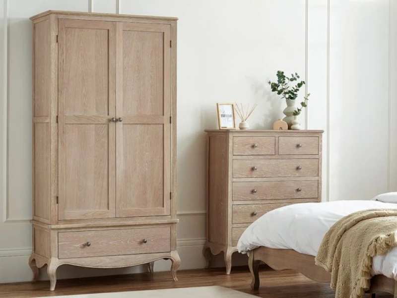 Image of Julian Bowen Camille Limed Oak 2 Door 1 Drawer Wardrobe