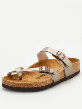 image of Birkenstock Mayari Metallic Flat Sandal - Taupe, Size 5, Women