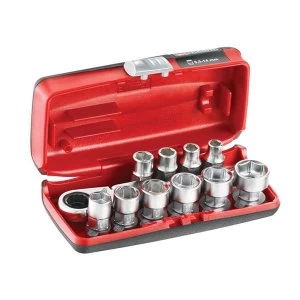 image of Facom 1/4in Drive 6-Point Hex Metric Socket Set, 11 Piece