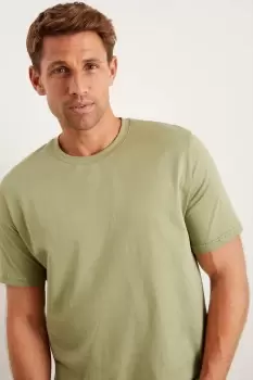 Image of Mens Slim Fit Khaki Short Sleeve Premium Tee