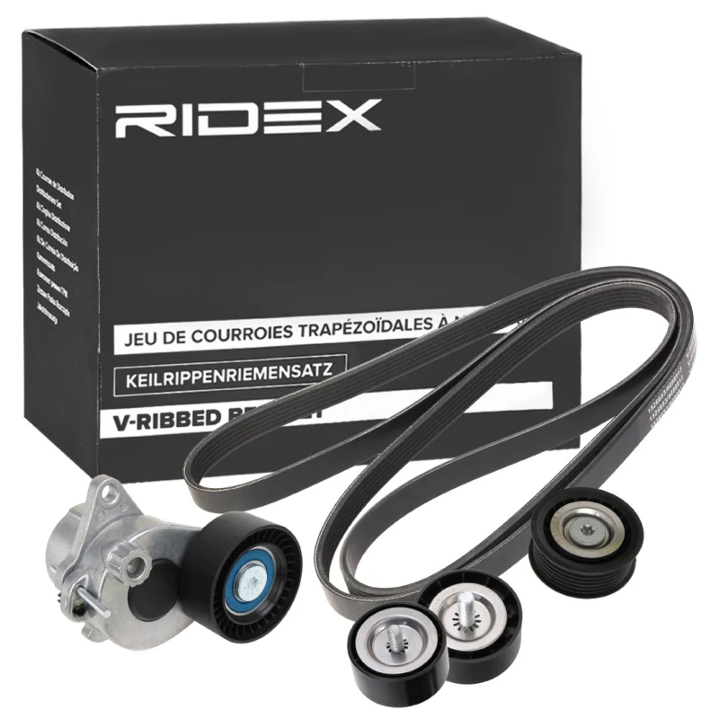 Image of RIDEX 542R0624 V-ribbed belt set Check alternator freewheel clutch & replace if necessary V-Ribbed Belt Set (542)