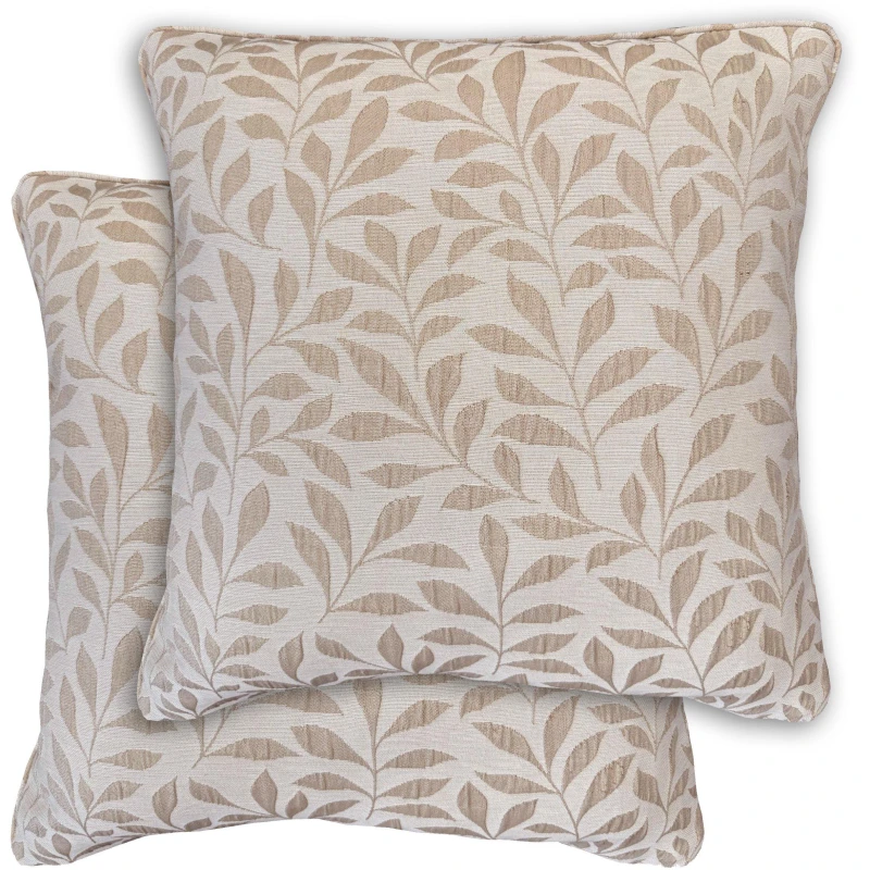 Image of Enhanced Living Sherwood Jacquard Leaf Pair of Cushion Covers Natural unisex 43x43cm