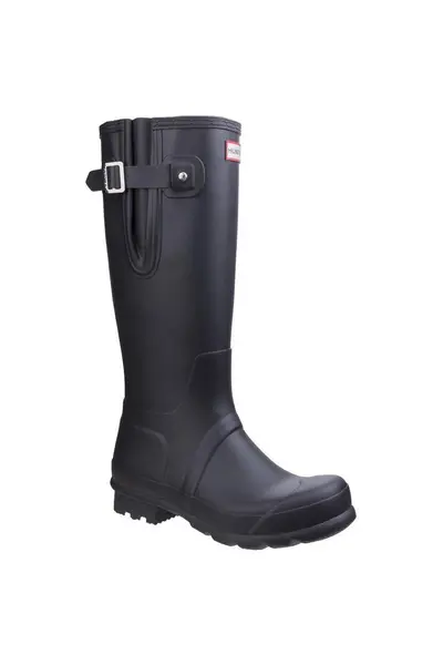 image of Hunter 'Original Side Adjustable' Rubber Patterned Wellington Boots Black