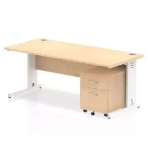Image of Impulse 1800 x 800mm Straight Office Desk Maple Top White Cable Managed Leg Workstation 2 Drawer Mobile Pedestal