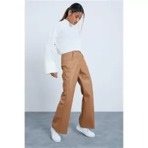 image of I Saw It First Camel Faux Leather Straight Leg Trousers - Brown