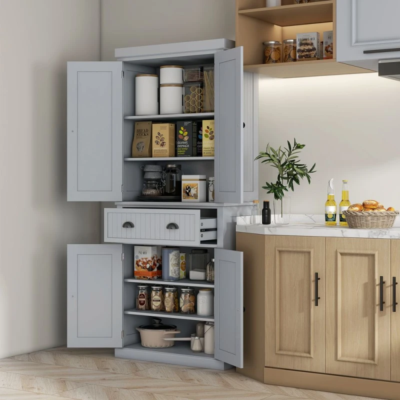 Image of HOMCOM Freestanding Kitchen Storage Cabinet w/ Drawers Cupboards Shelves Home Grey 5056725523657