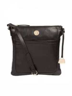 image of Pure Luxuries London Jet Black 'Lotus' Leather Cross Body Bag