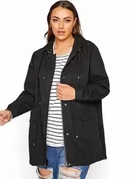 image of Yours Washed Cotton Parka Black, Size 18, Women