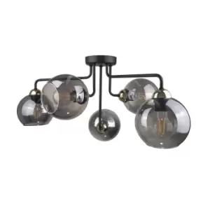 Image of Cosmo Multi Arm Semi Flush Ceiling Light Black, Gold, 70cm, 5x E27