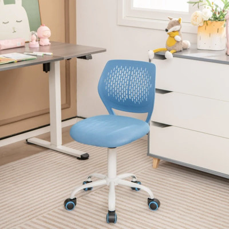 Image of Costway Kids School Desk Chair Ergonomic Study Chair Rolling Swivel Task Chair W/ Adjustable Height Blue