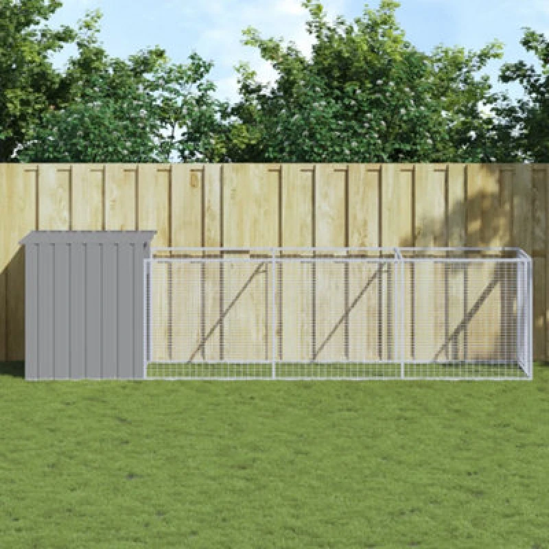 Image of VIDAXL Dog House with Run Light Grey 110x405x110cm Galvanised Steel Vidaxl 3189084