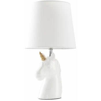 image of White & Gold Ceramic Unicorn Table Lamp White Light Shade - No Bulb