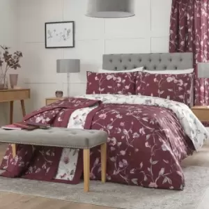 image of Dreams & Drapes Sweet Pea Floral Print Easy Care Reversible Duvet Cover Set, Plum, Single