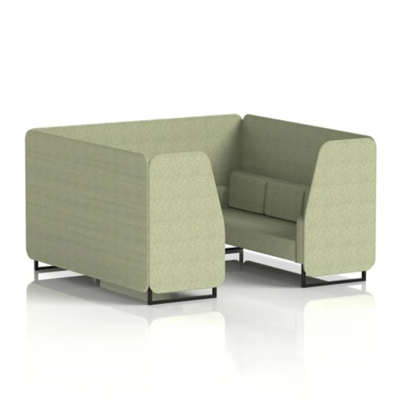 Image of Brixworth 6 Seater Office Booth with Front Panel - Black Legs in Rivet Fabric - Burnish Panels and Sofa
