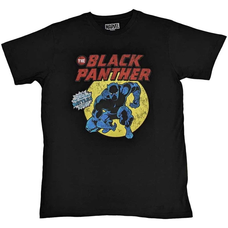 Image of Marvel Black Panther Retro Comic T Shirt Black unisex