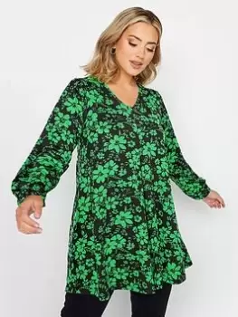 Image of Yours Long Sleeve Pleat Swing Green Silhouette, Green, Size 16, Women
