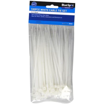 Image of 40050 100 Piece 3.6mm X 150mm White Cable Ties - Bluespot