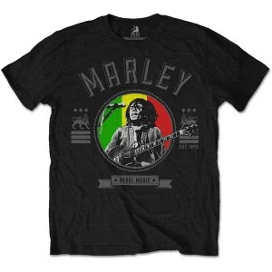 Image of Bob Marley - Rebel Music Seal Unisex Large T-Shirt - Black