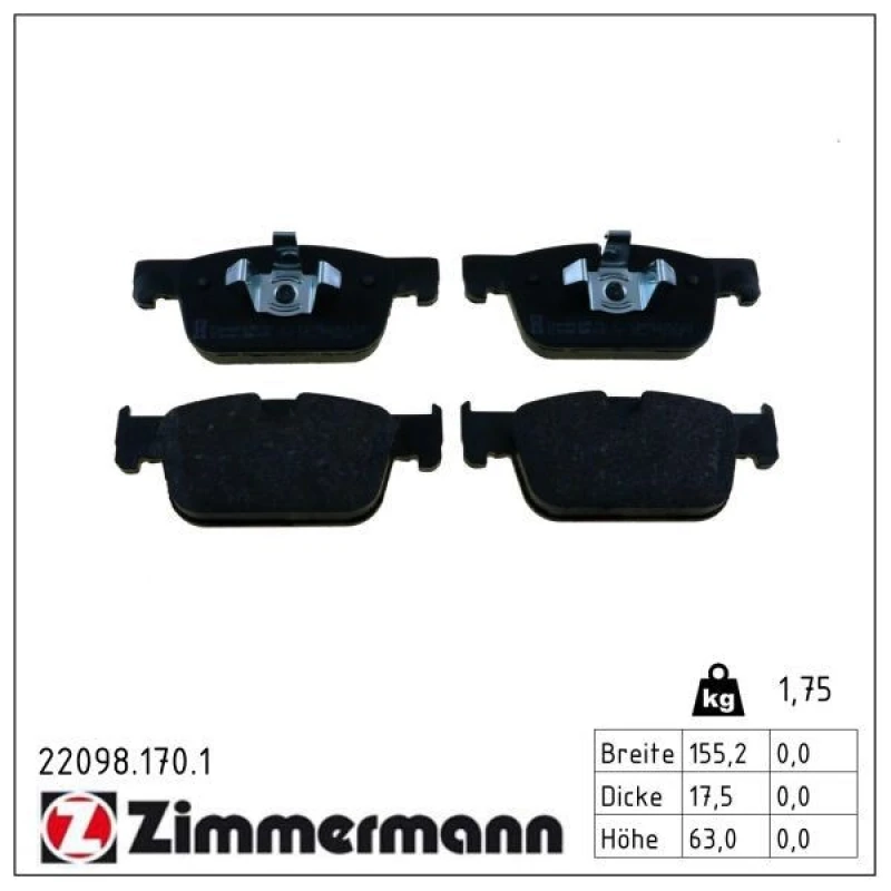 Image of ZIMMERMANN Brake pad set ZIMMERMANN 22098.170.1