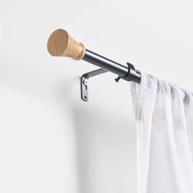 Image of OHS OHS Curtain Pole Extendable Metal Finnials Trumpet End Rings Rod Fittings in Light Oak Size: 120cm Light Oak 120cm Unisex 5027434234790