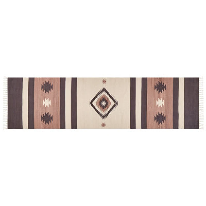 Image of Beliani Rug Aragats Beige 80 X 300 Cm Cotton Kilim