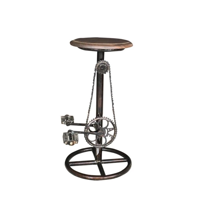 Image of Jaipur Furniture Ltd Wow Cycle Stool with Wooden Top - Mango Wood/Iron - L41 x W38 x H75cm - Coffee Finish in Brown Brown Unisex