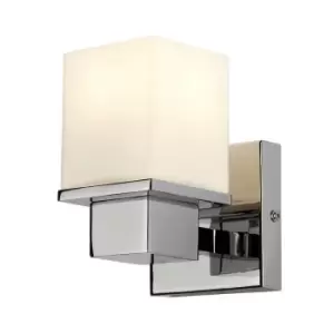 Image of IP44 Wall Light Square Shaped Opaque Glass Shade Polished Chrome LED G9 3.5W