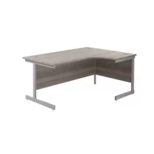 Image of 1800X1200 Single Upright Right Hand Radial Desk Grey Oak - Silver + Desk High Ped