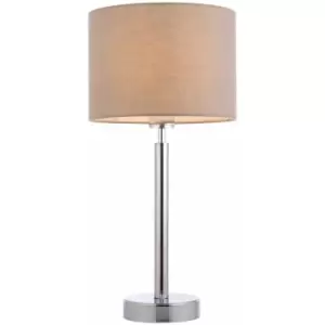 image of Loops - Table Lamp Chrome Plate & Taupe Fabric 60W E27 Bedside Light e10584