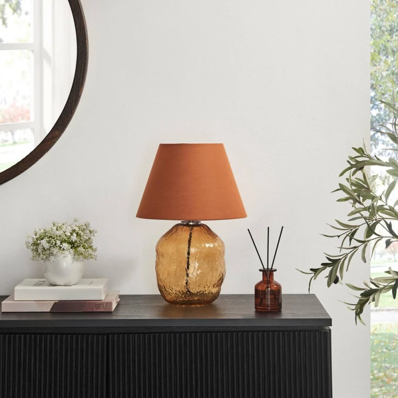 Image of FurnitureboxUK Flynn Orange Glass Table Lamp Orange Unisex