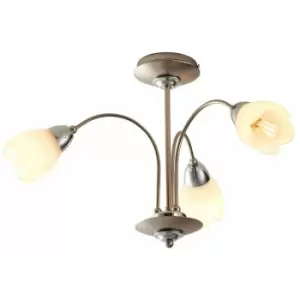 Image of Loops - Semi Flush Ceiling Light Chrome & Opal 3 Bulb Shade Chandelier Dimmable Pendant