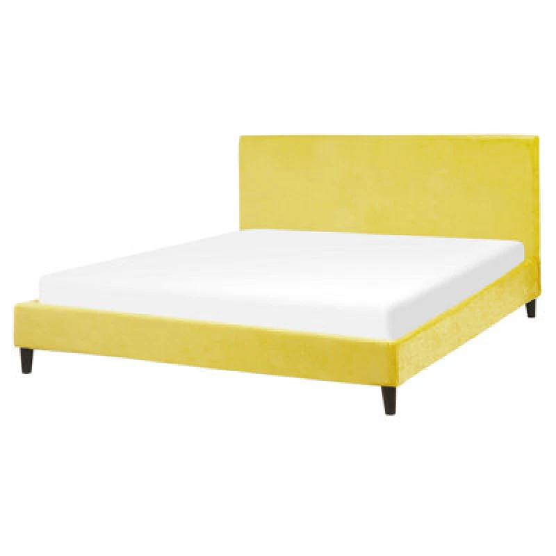 Image of Beliani Bed Velvet Fitou 160 X 200 Cm (Eu King Size) Yellow