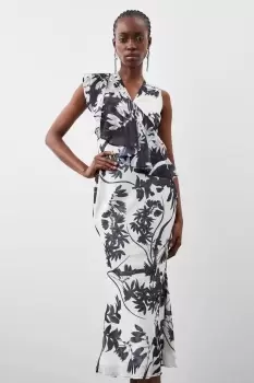 Image of Mono Floral Georgette Ruffle Front Midi Dress
