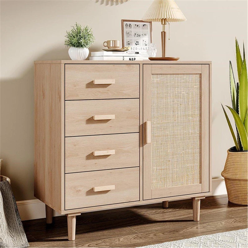 Image of Kabinet UK Wood and Rattan Accent Side Cabinet Natural unisex One size