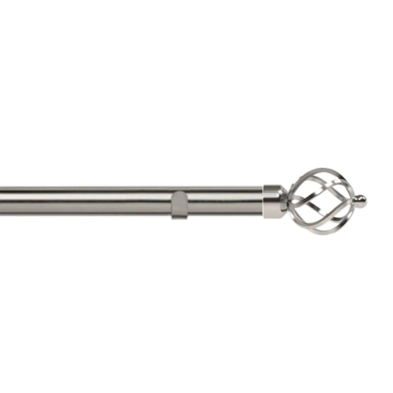 Image of New Edge Blinds 28mm Fixed Length Metal Eyelet Curtain Pole Set - Cage Finial in Silver Size: 170cm Silver Unisex 170 cm