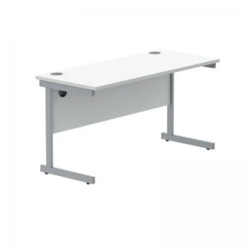 Image of Polaris Rectangular Single Upright Cantilever Desk 1400x600x730mm Arctic White/Silver KF821790